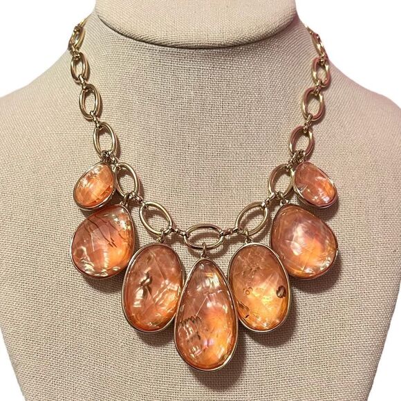 Dana Buchman Peach Color Stone Gold Tone Statement Necklace - Picture 1 of 3